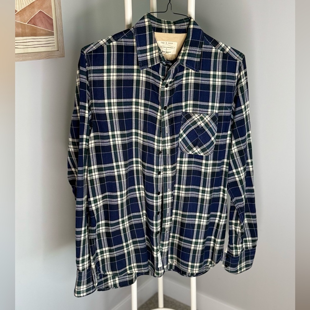 rag & bone Blue and White Plaid Shirt